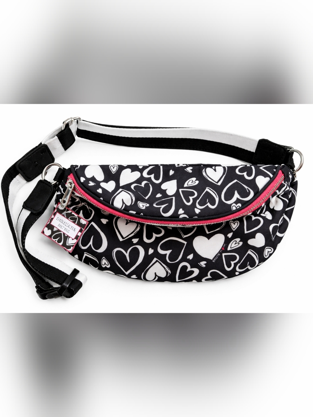 Brighton Endless Love Heart Print Belt Bag NWT Black White Pink Fanny Pack